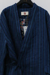 AVIVA JIFEI XUE Indigo Stripe Linen Short Kimono Jacket A21-KJS Reversible Indigo Stripe Linen Short Kimono Jacket